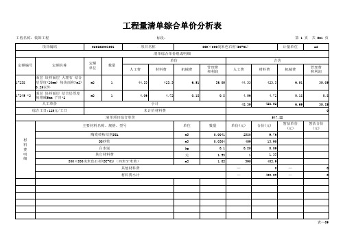 装饰工程单价分析表1