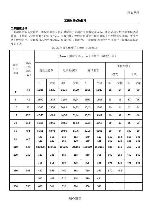 工频耐压试验标准