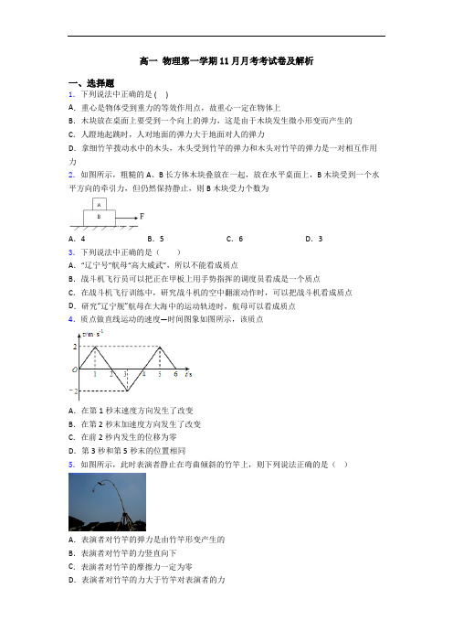 高一 物理第一学期11月月考考试卷及解析