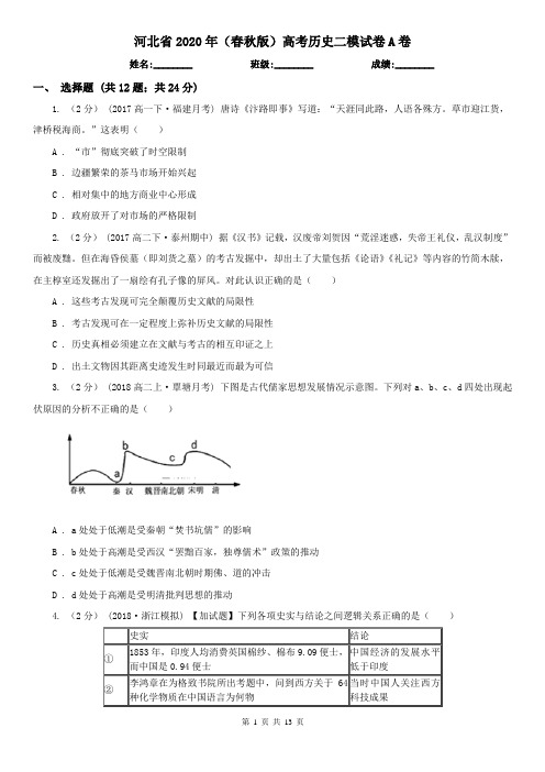 河北省2020年(春秋版)高考历史二模试卷A卷