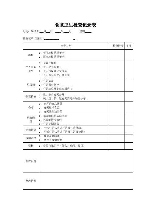 幼儿园食堂卫生检查记录表