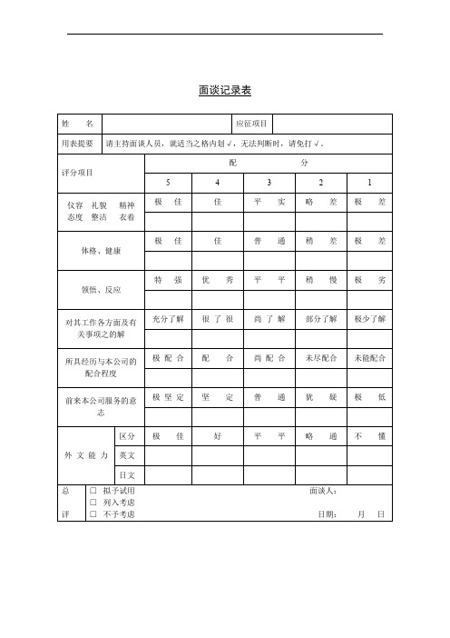 招聘与面试-面谈记录表