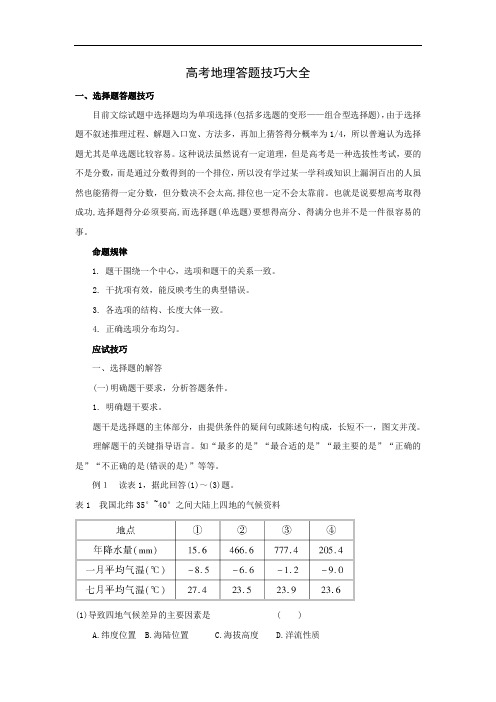 高考地理答题技巧大全