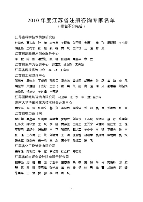 2010年度江苏省注册咨询专家名单