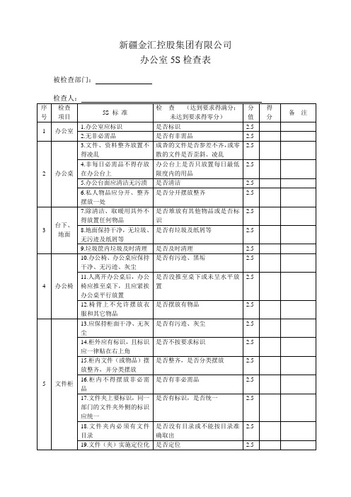 (完整版)办公室5S检查表