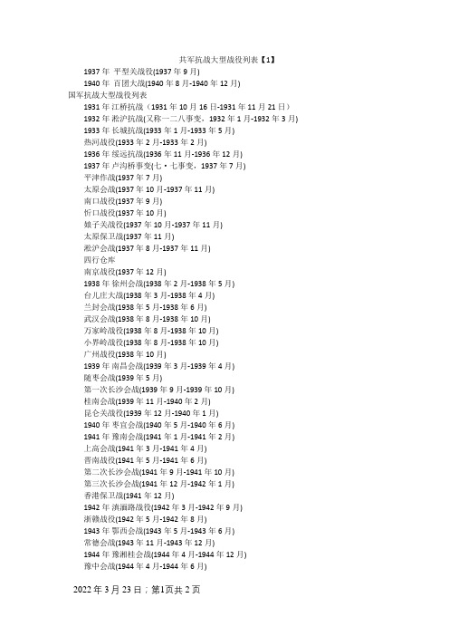 抗战大型战役列表