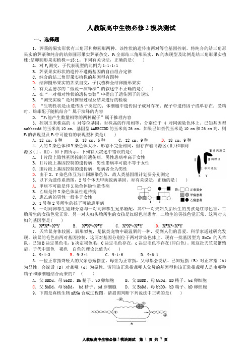 人教版高中生物必修2模块测试