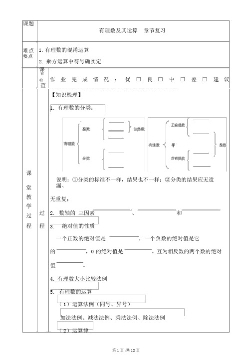 人教版七年级上册第一章有理数：有理数及其运算章节复习学案