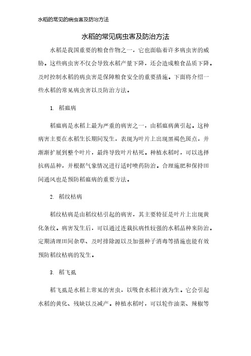 水稻的常见的病虫害及防治方法