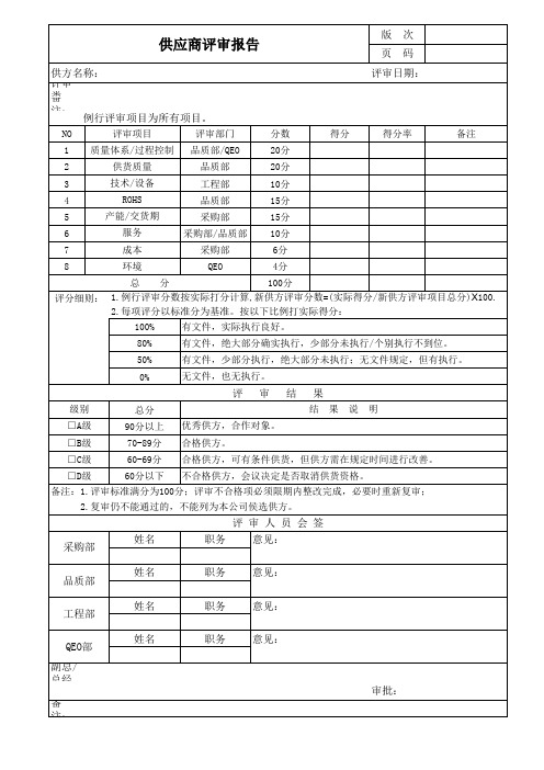 供应商评审报告表