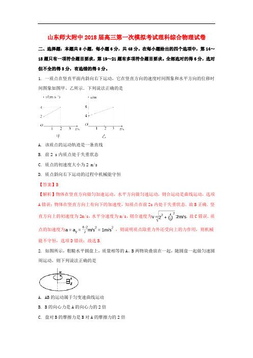 山东省师大附中高三物理第一次模拟考试试题(含解析)