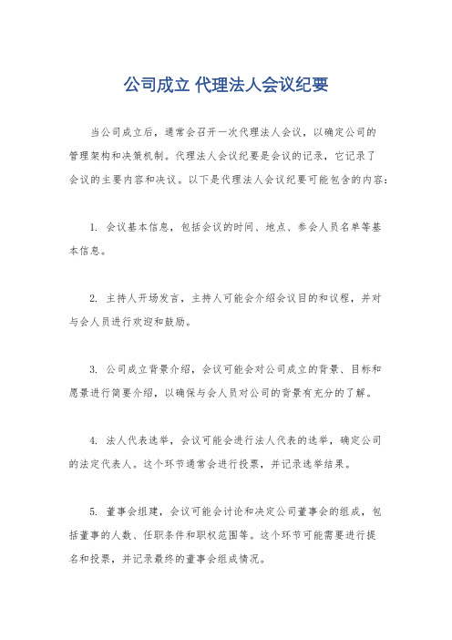 公司成立 代理法人会议纪要