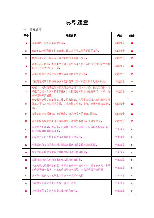 安全生产典型管理、行为、装置违章300条