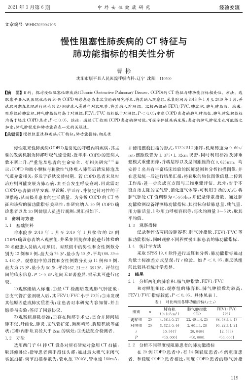 慢性阻塞性肺疾病的CT特征与肺功能指标的相关性分析