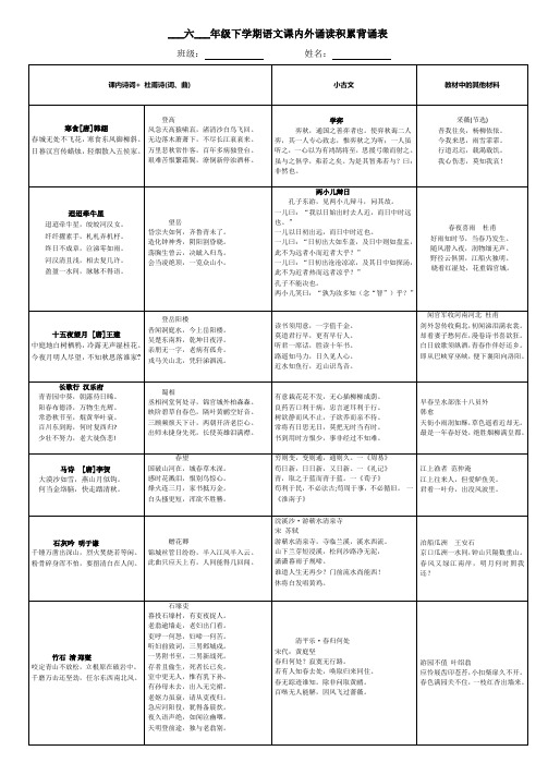 六年级下册语文素材-课内外诵读积累背诵表 部编版