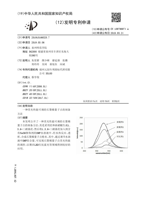 【CN109796974A】一种荧光性能可调的石墨烯量子点的制备方法【专利】