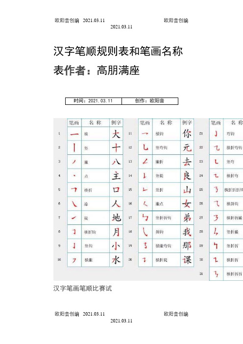 一年级上册汉字笔顺规则表和笔画名称大全之欧阳音创编