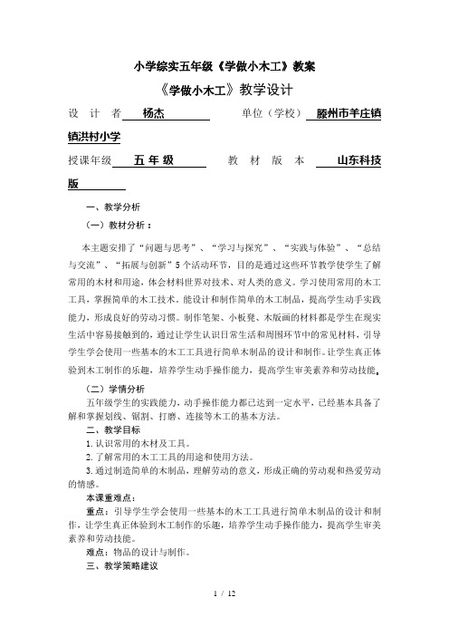 小学综实五年级学做小木工教案