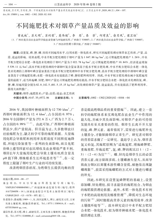 不同施肥技术对烟草产量品质及效益的影响