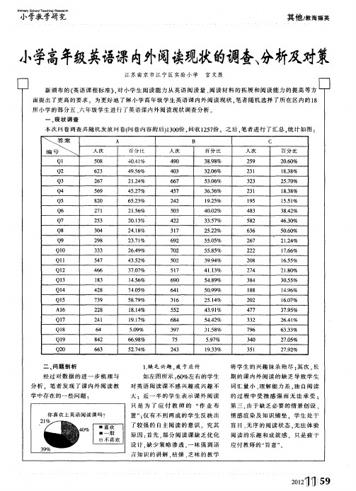 小学高年级英语课内外阅读现状的调查、分析及对策