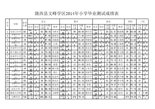 文峰学区2014年小学毕业班成绩