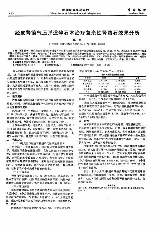 经皮肾镜气压弹道碎石术治疗复杂性肾结石效果分析