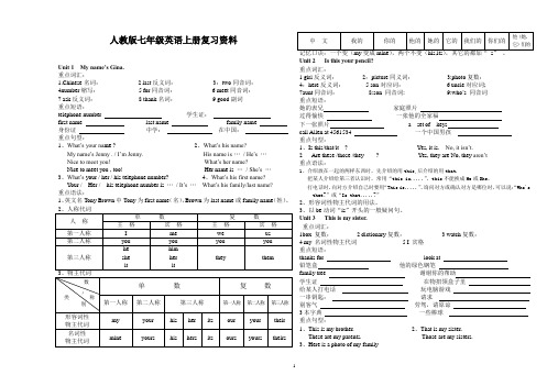 人教版七年级英语上册复习资料