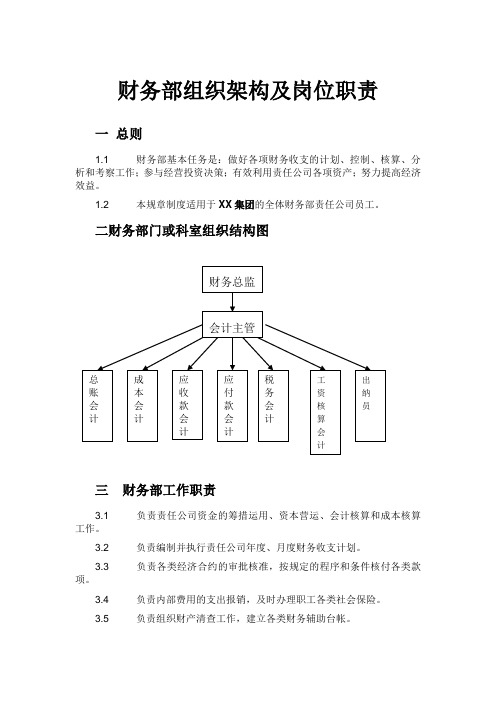 财务部组织架构及岗位职责