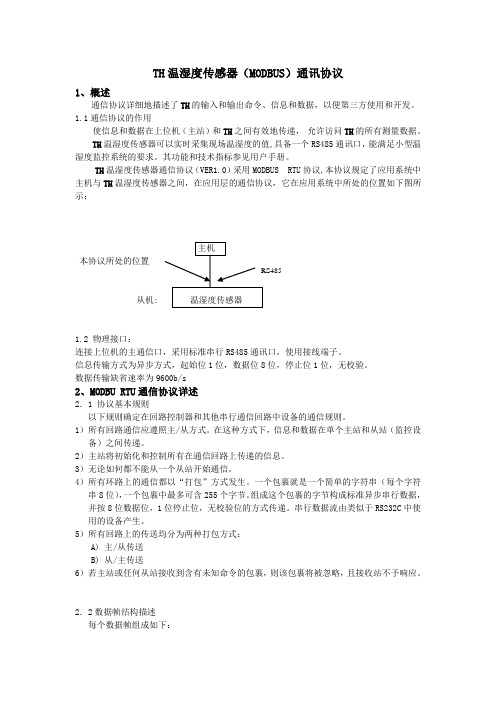 TH温湿度传感器(MODBUS)通讯协议