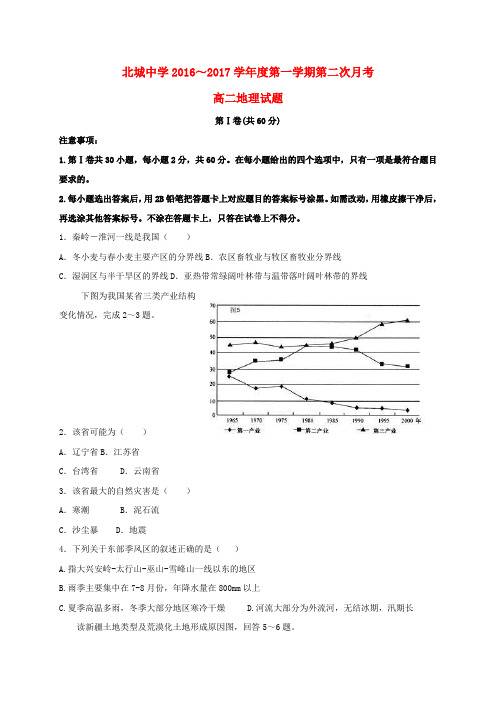 精选陕西省咸阳市三原县北城中学2016_2017学年高二地理上学期第二次月考试题