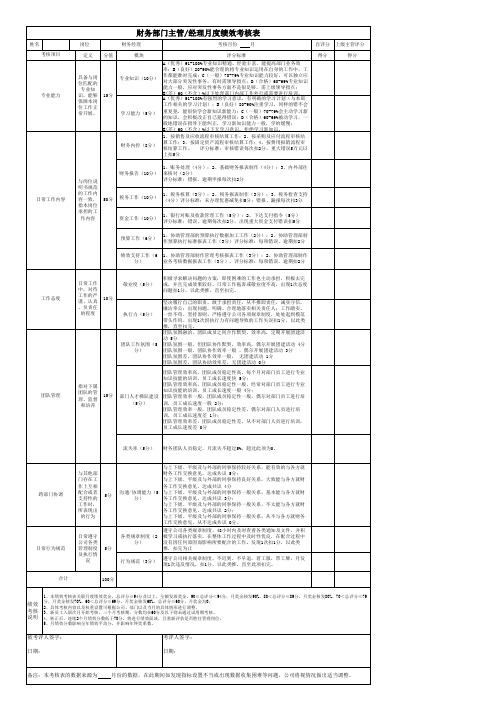 财务部门月绩效考核表财务部汇总表(会计部经理)