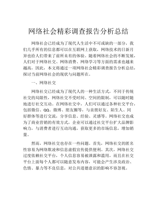 网络社会精彩调查报告分析总结