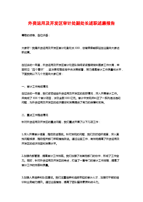 外资运用及开发区审计处副处长述职述廉报告