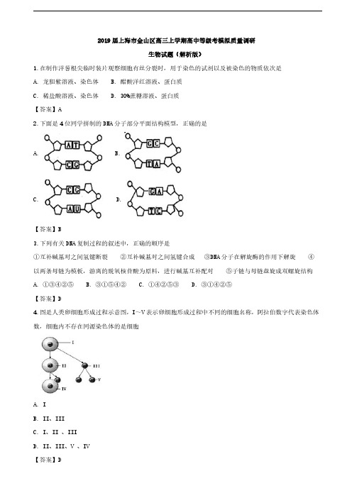 2019届上海市金山区高三上学期高中等级考模拟质量调研生物试题