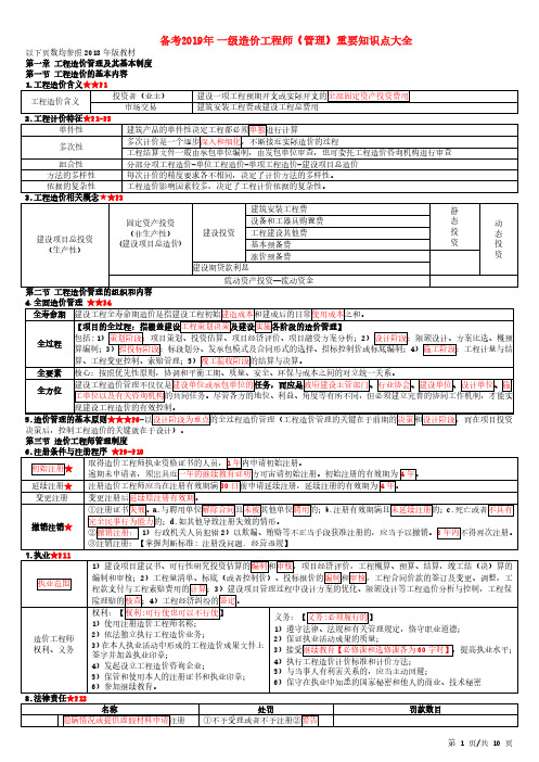 备考2019年一级造价师《管理》重要考点大全