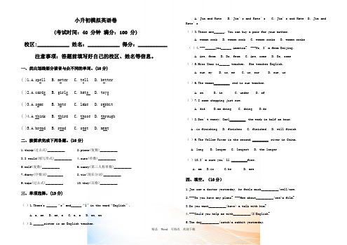 人教新起点六年级下册英语小升初模拟试卷