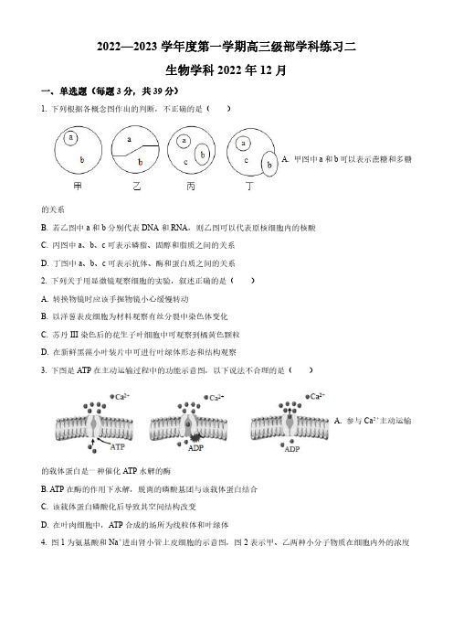 2022-2023学年天津市新华中学高三上学期第二次月考生物试卷含详解