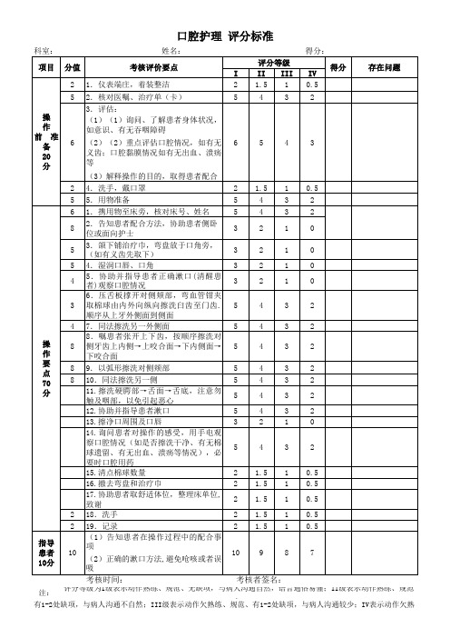 口腔护理 考核标准