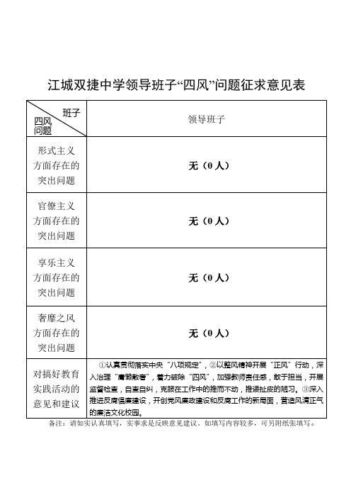 双捷中学领导班子“四风”征求意见表  总