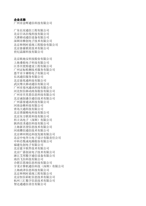 全国通信企业名录