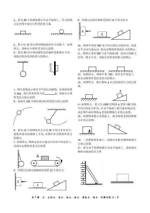 第7章  力  支持力、压力、拉力、推力、摩擦力、重力  作图专题