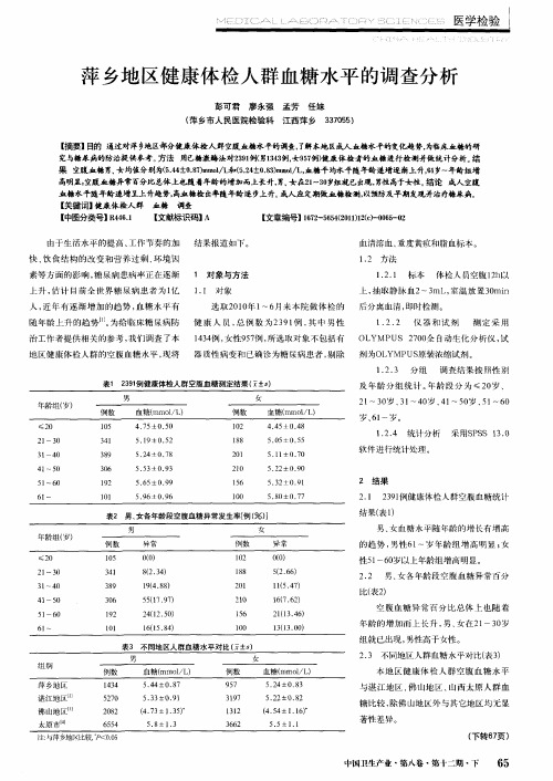 萍乡地区健康体检人群血糖水平的调查分析