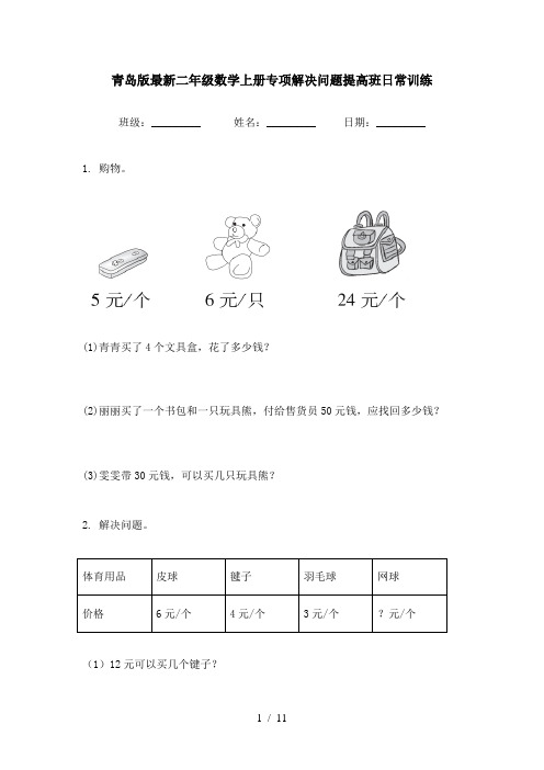 青岛版最新二年级数学上册专项解决问题提高班日常训练