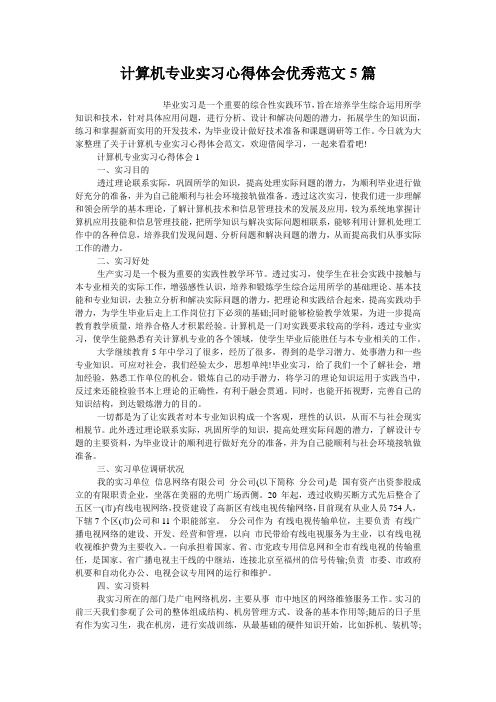 计算机专业实习心得体会优秀范文5篇