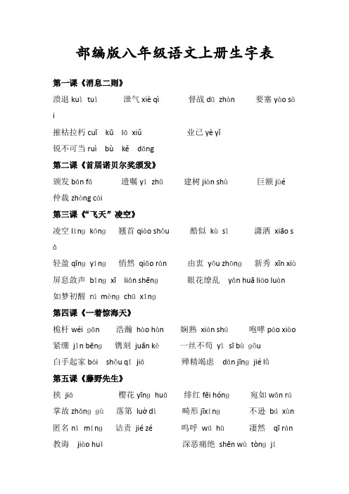 部编版人教版八年级语文上册生字表