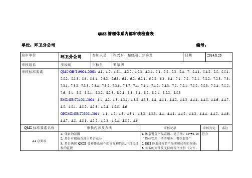 QHSE管理体系内部审核检查表---2014.8.19(有内容)DOC