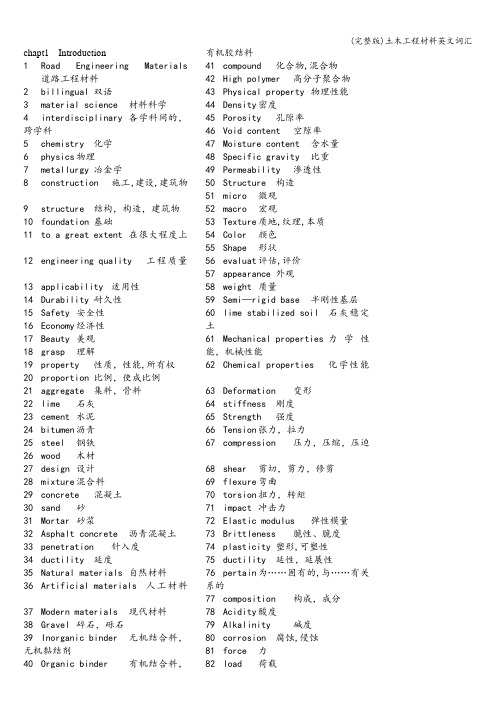 (完整版)土木工程材料英文词汇