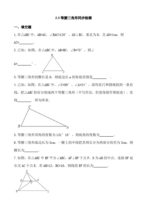 湘教版八年级数学上册《2.3等腰三角形》同步练习(含答案)