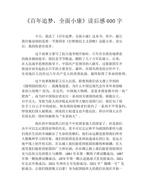 《百年追梦,全面小康》读后感600字