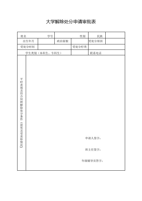 大学解除处分申请审批表